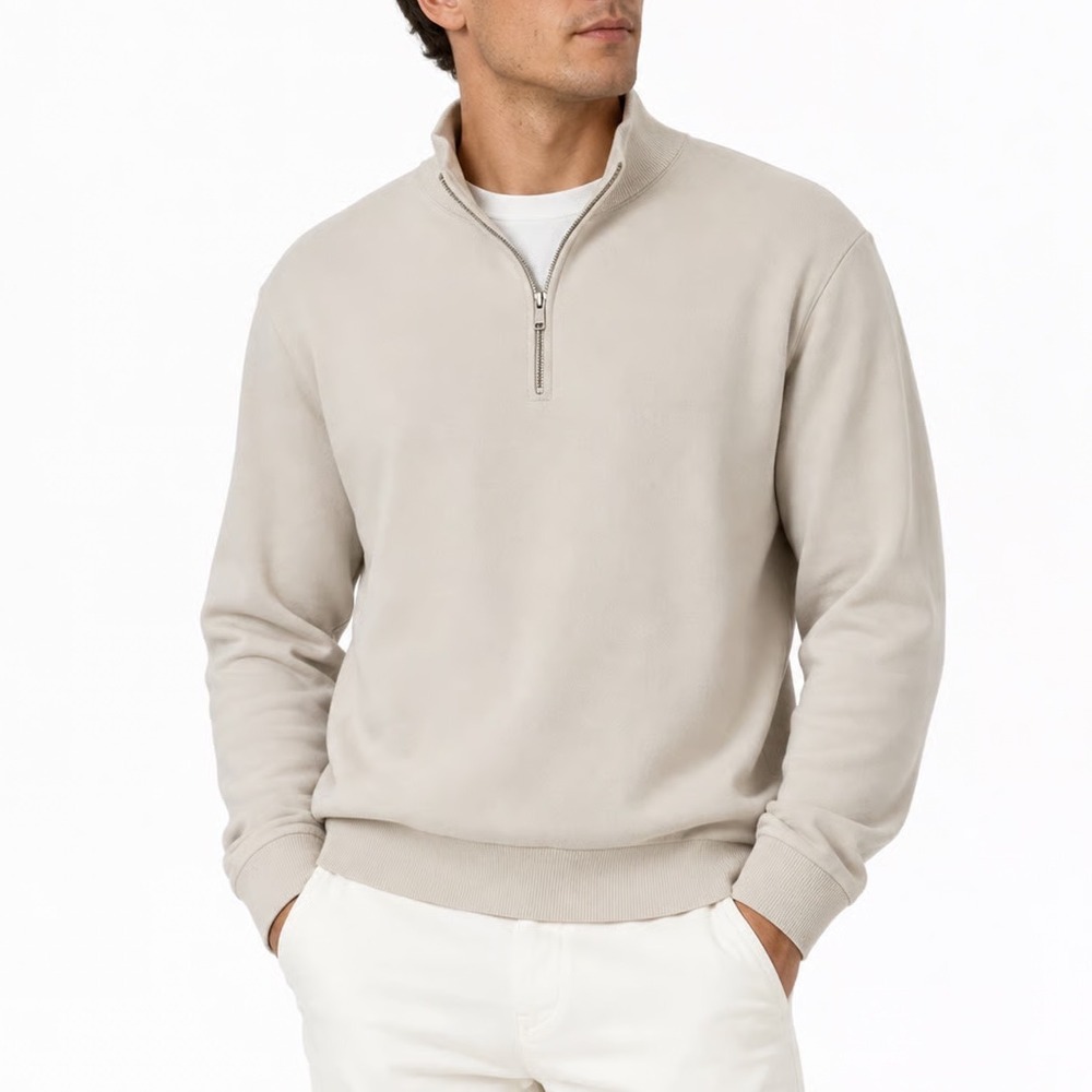 Cactus Man Ricky Singh Mens Medium Quarter Zip Sweatshirt Cream Off-White